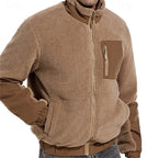 Fleece Jacket Sherpa Full-Zip Men's Stand Collar Khaki – Casual, Outdoor, Warm Winter Layer, Gift