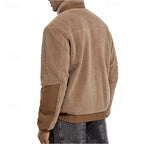 Fleece Jacket Sherpa Full-Zip Men's Stand Collar Khaki – Casual, Outdoor, Warm Winter Layer, Gift
