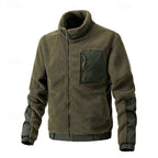 Fleece Jacket Sherpa Full-Zip Men's Stand Collar Khaki – Casual, Outdoor, Warm Winter Layer, Gift