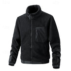 Fleece Jacket Sherpa Full-Zip Men's Stand Collar Khaki – Casual, Outdoor, Warm Winter Layer, Gift