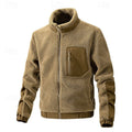 Fleece Jacket Sherpa Full-Zip Men's Stand Collar Khaki – Casual, Outdoor, Warm Winter Layer, Gift
