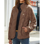 Fleece Jacket Textured Fluffy Zip-Up Stand Collar Women's – Casual, Autumn Winter, Everyday, Gift