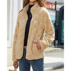 Fleece Jacket Textured Fluffy Zip-Up Stand Collar Women's – Casual, Autumn Winter, Everyday, Gift