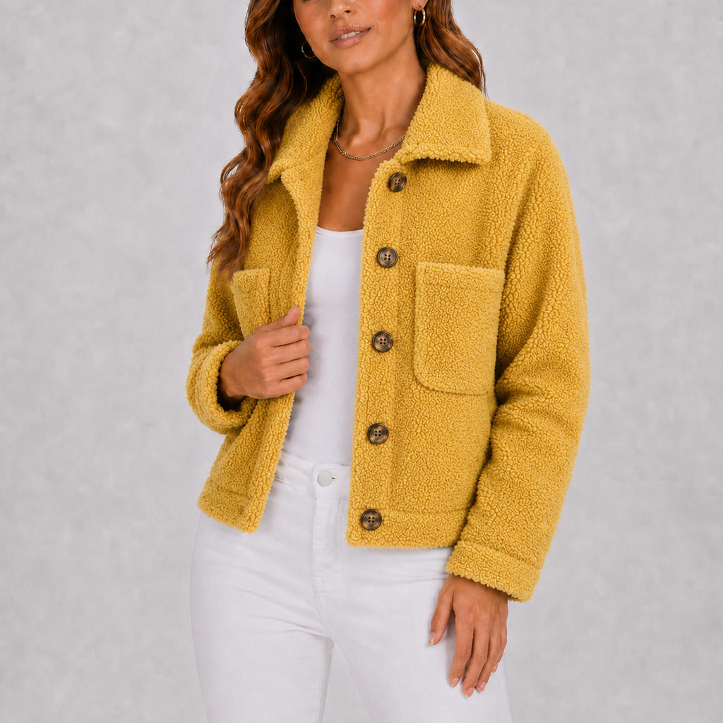 Fleece Jacket Women's Black Button-Up Collared with Pockets – Casual, Autumn, Office Layering, Gift
