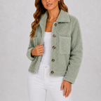 Fleece Jacket Women's Black Button-Up Collared with Pockets – Casual, Autumn, Office Layering, Gift