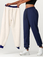 Fleece Joggers Women's Cuffed Drawstring Sweatpants Black Ivory 2-Pack – Home Gym, Lounge, Casual