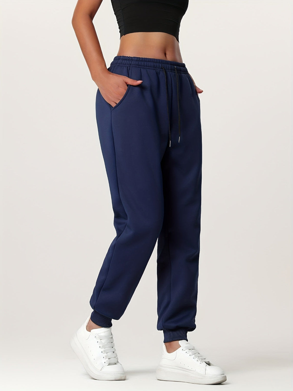 Fleece Joggers Women's Cuffed Drawstring Sweatpants Black Ivory 2-Pack – Home Gym, Lounge, Casual