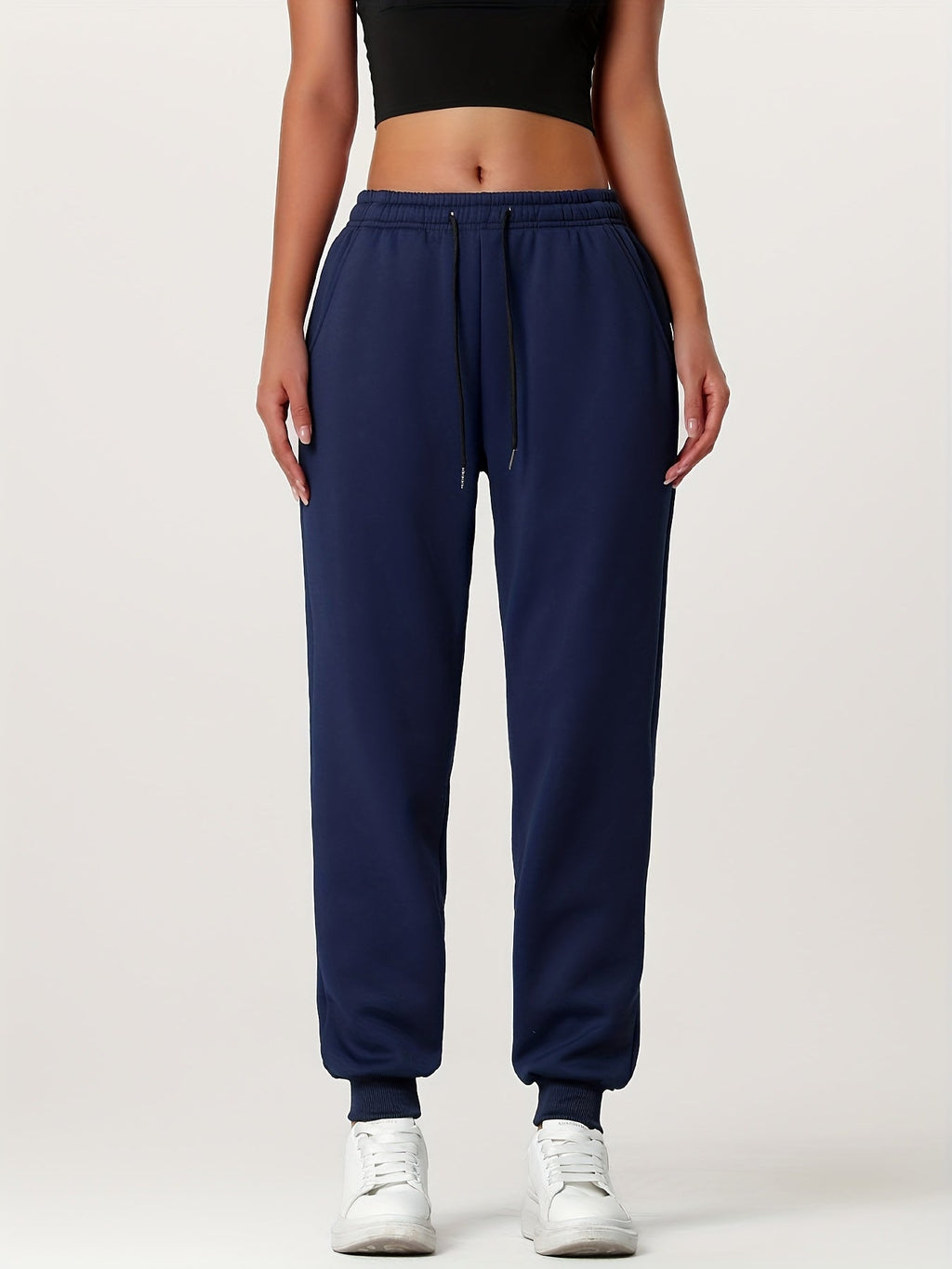 Fleece Joggers Women's Cuffed Drawstring Sweatpants Black Ivory 2-Pack – Home Gym, Lounge, Casual