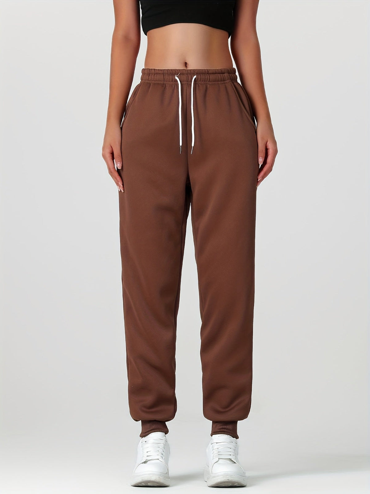 Fleece Joggers Women's Cuffed Drawstring Sweatpants Black Ivory 2-Pack – Home Gym, Lounge, Casual