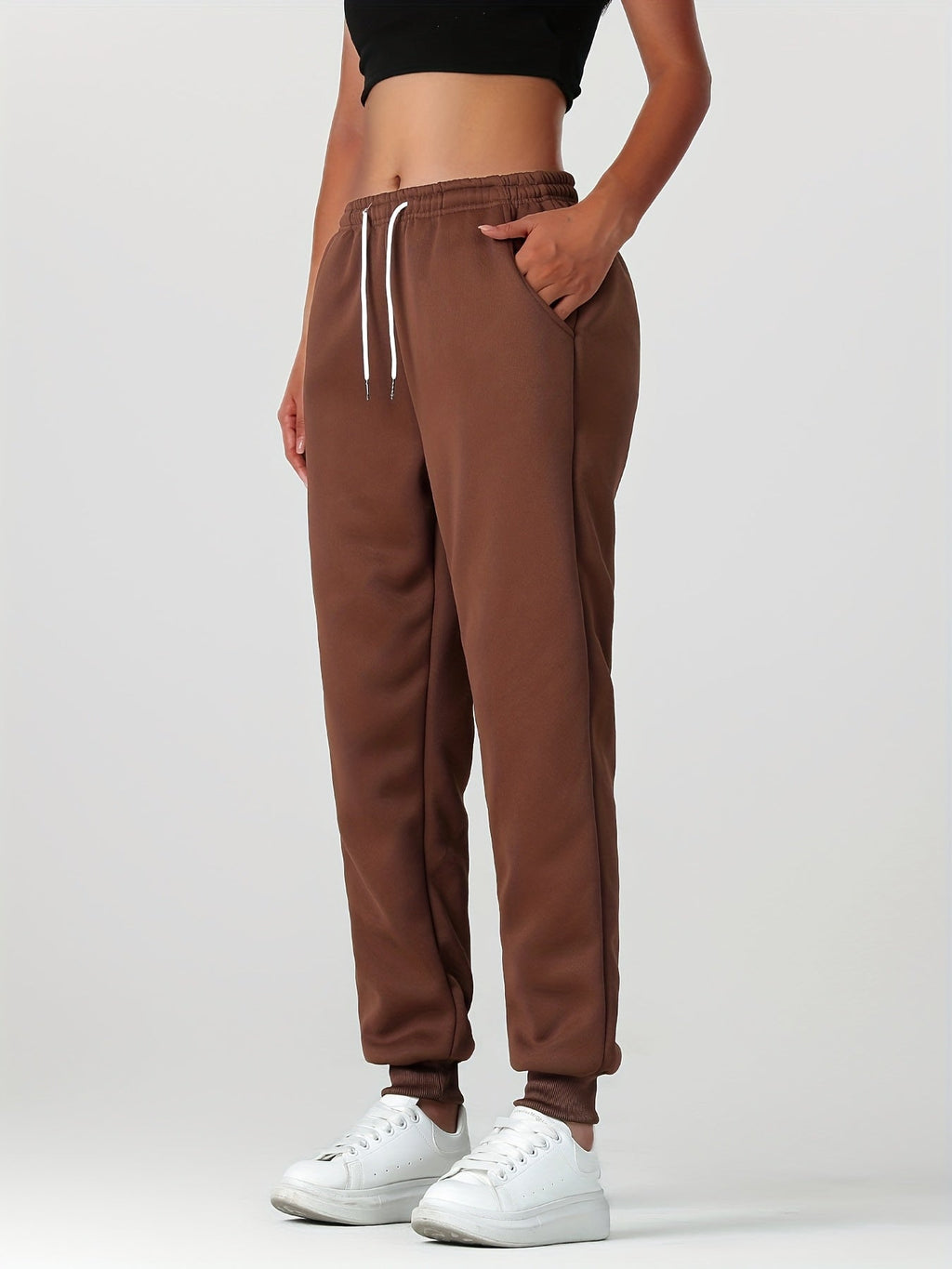Fleece Joggers Women's Cuffed Drawstring Sweatpants Black Ivory 2-Pack – Home Gym, Lounge, Casual