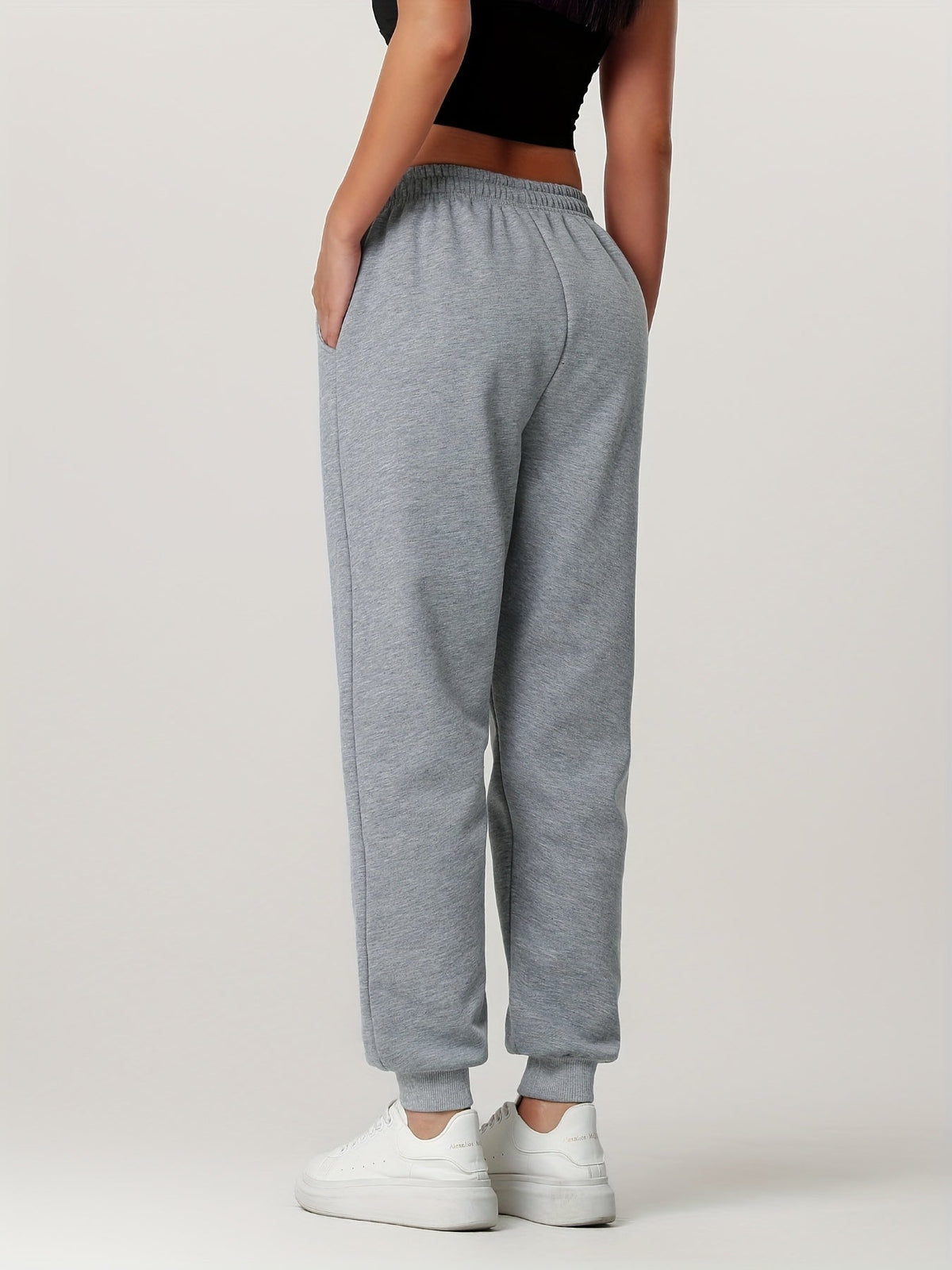 Fleece Joggers Women's Cuffed Drawstring Sweatpants Black Ivory 2-Pack – Home Gym, Lounge, Casual