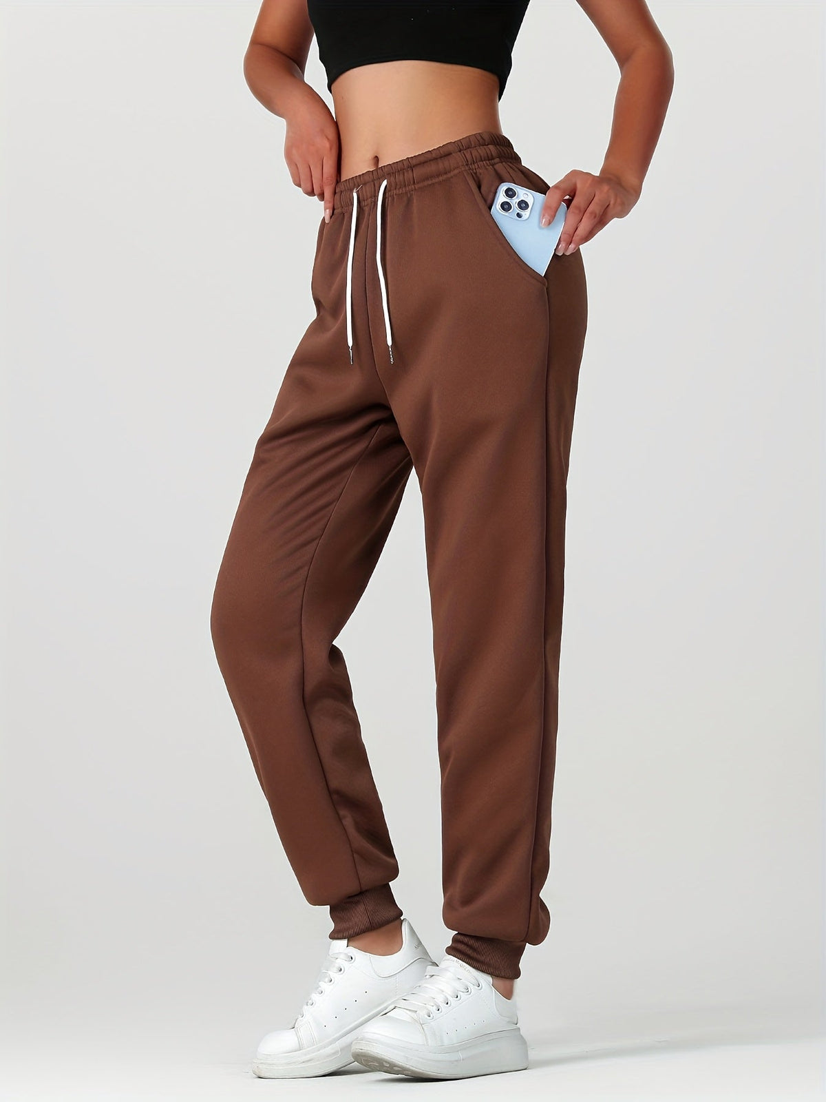Fleece Joggers Women's Cuffed Drawstring Sweatpants Black Ivory 2-Pack – Home Gym, Lounge, Casual
