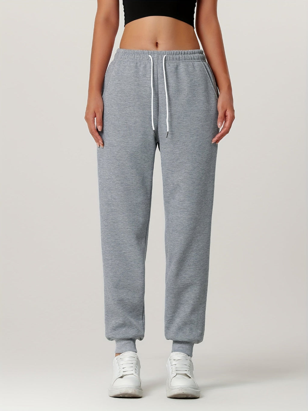Fleece Joggers Women's Cuffed Drawstring Sweatpants Black Ivory 2-Pack – Home Gym, Lounge, Casual