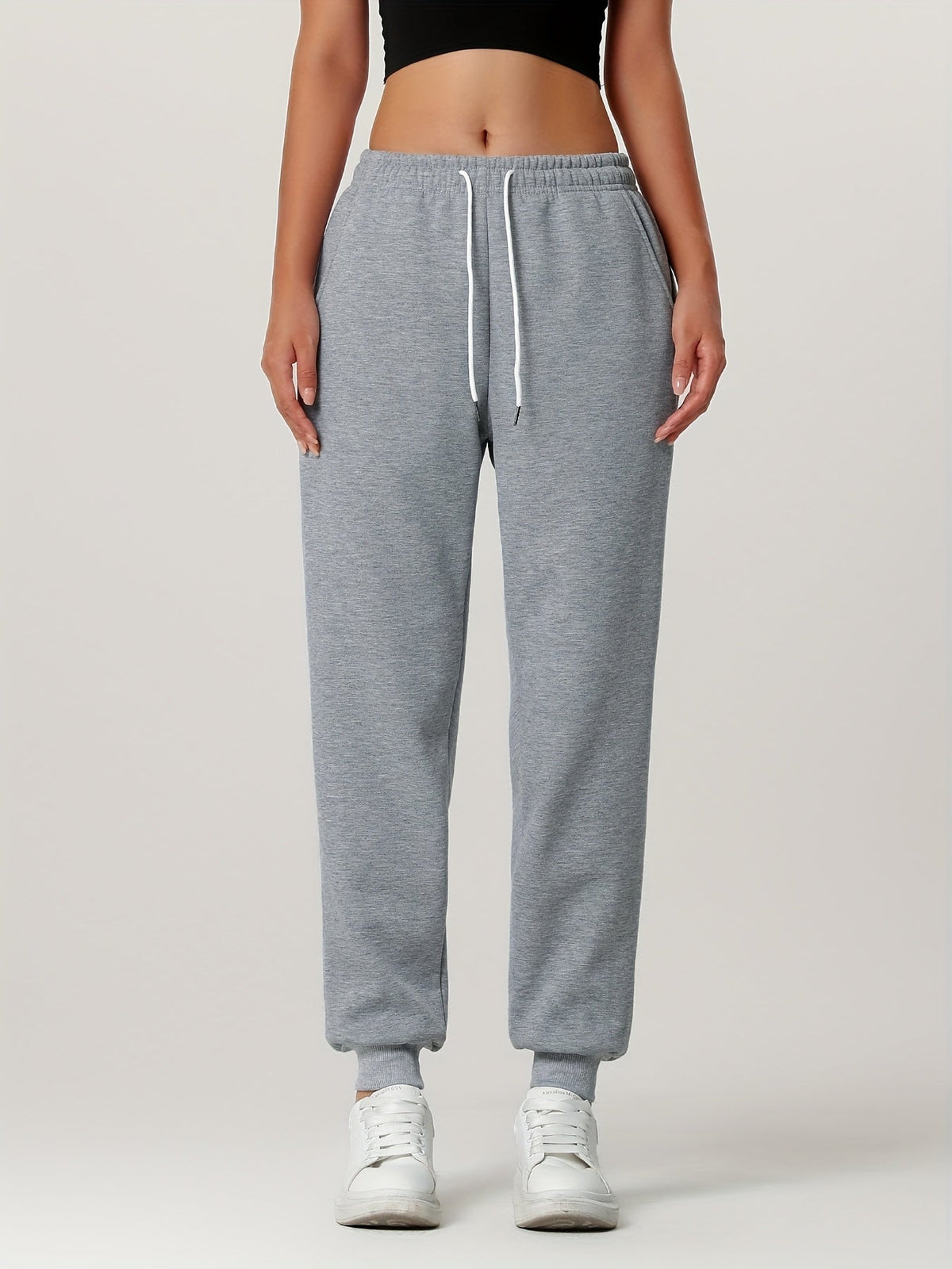 Fleece Joggers Women's Cuffed Drawstring Sweatpants Black Ivory 2-Pack – Home Gym, Lounge, Casual