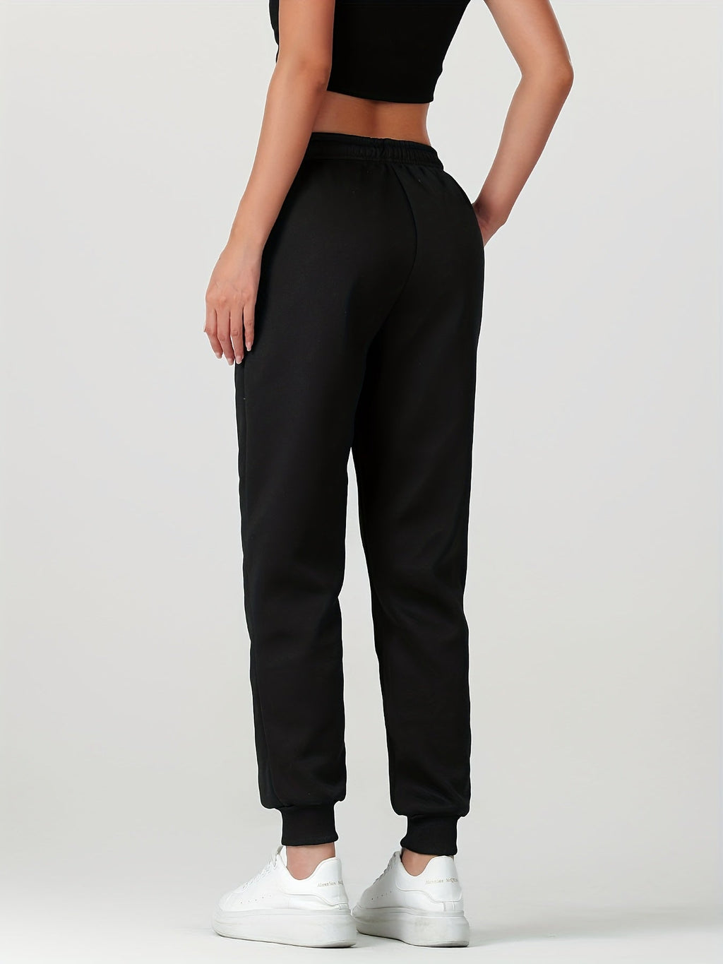 Fleece Joggers Women's Cuffed Drawstring Sweatpants Black Ivory 2-Pack – Home Gym, Lounge, Casual
