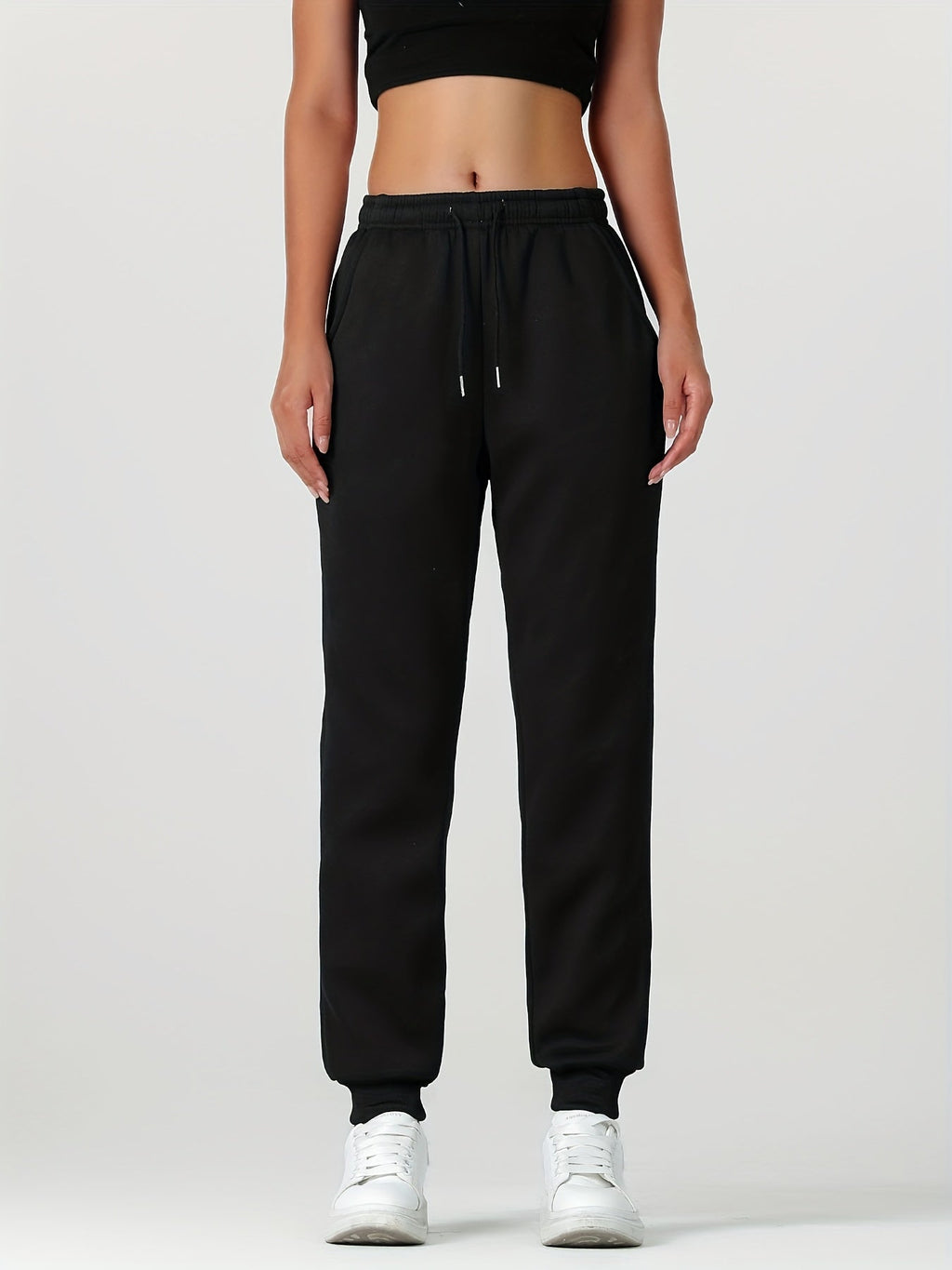 Fleece Joggers Women's Cuffed Drawstring Sweatpants Black Ivory 2-Pack – Home Gym, Lounge, Casual