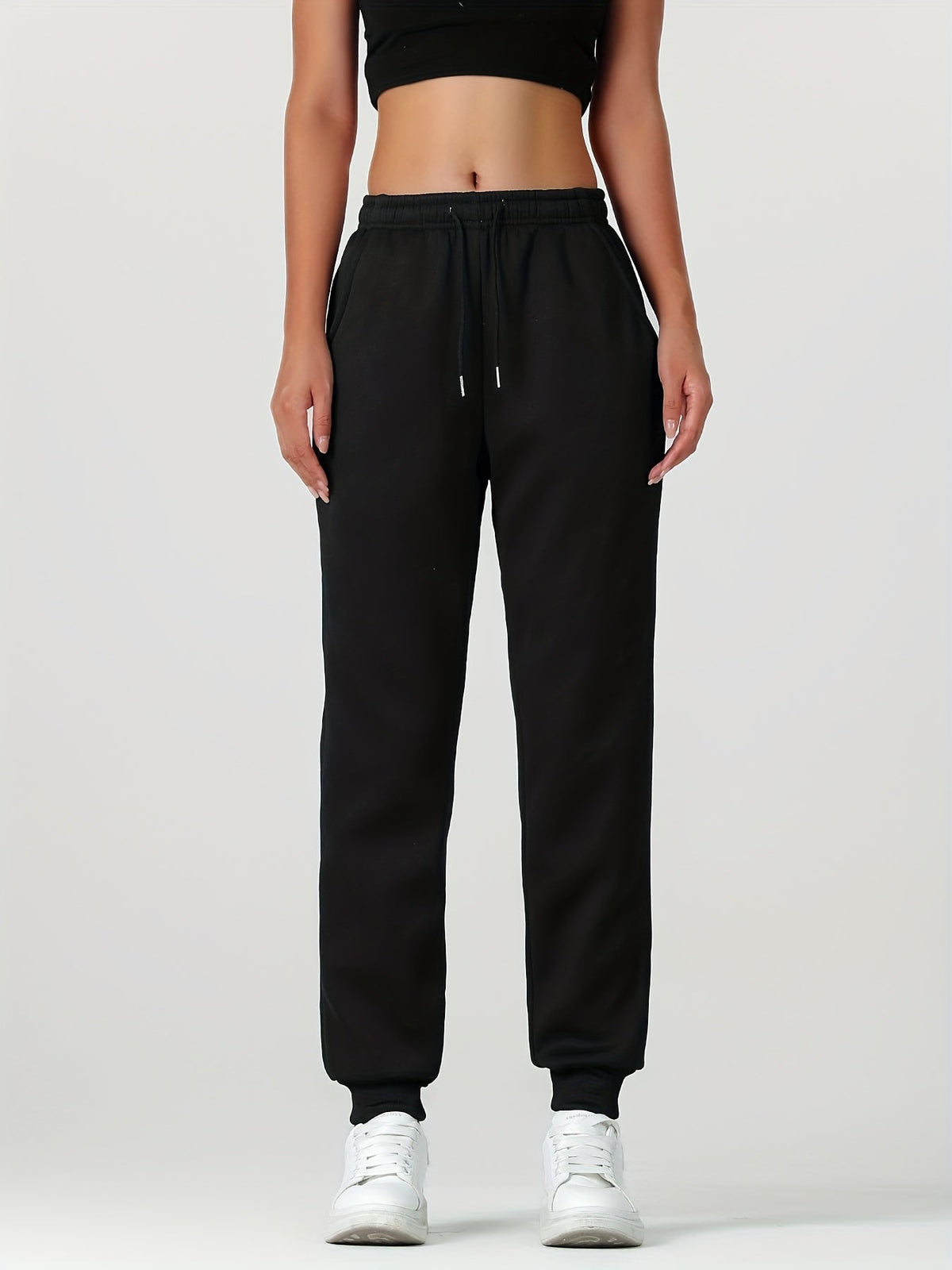 Fleece Joggers Women's Cuffed Drawstring Sweatpants Black Ivory 2-Pack – Home Gym, Lounge, Casual