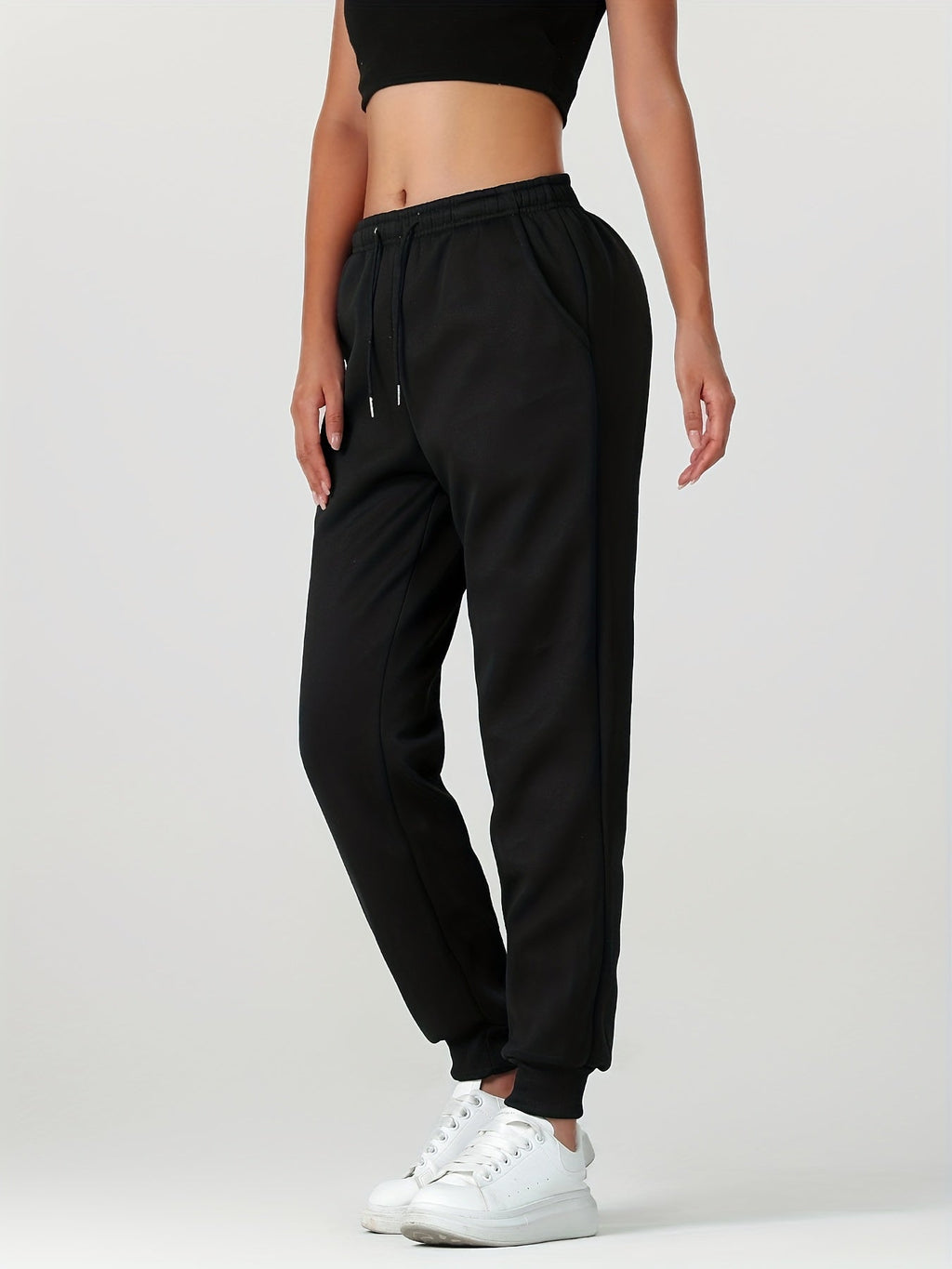 Fleece Joggers Women's Cuffed Drawstring Sweatpants Black Ivory 2-Pack – Home Gym, Lounge, Casual