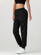 Fleece Joggers Women's Cuffed Drawstring Sweatpants Black Ivory 2-Pack – Home Gym, Lounge, Casual