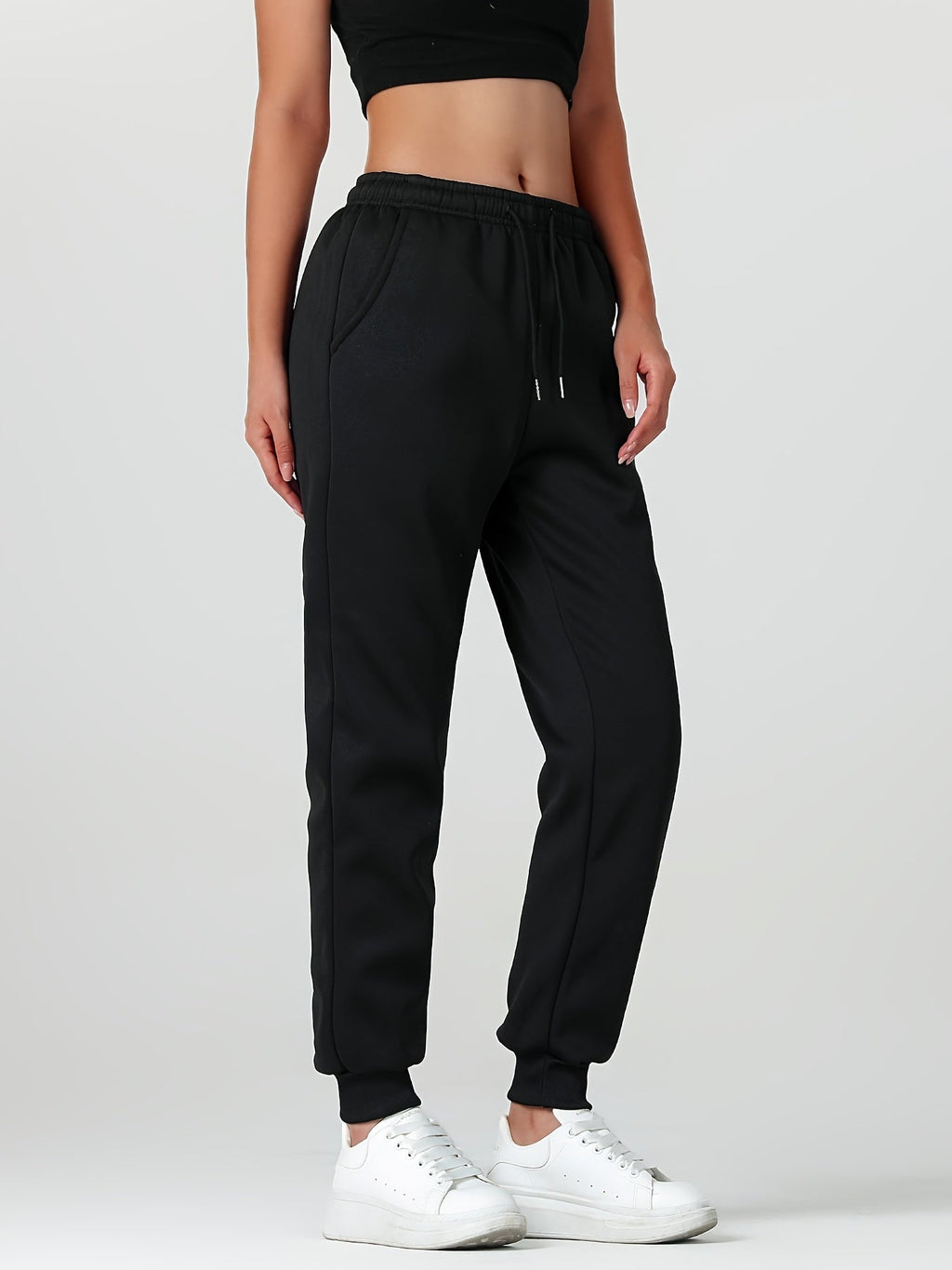 Fleece Joggers Women's Cuffed Drawstring Sweatpants Black Ivory 2-Pack – Home Gym, Lounge, Casual