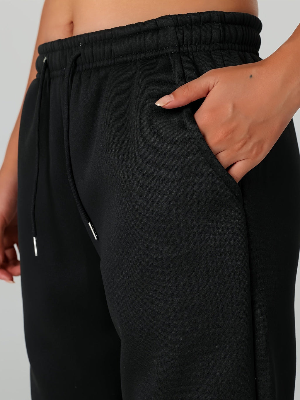 Fleece Joggers Women's Cuffed Drawstring Sweatpants Black Ivory 2-Pack – Home Gym, Lounge, Casual