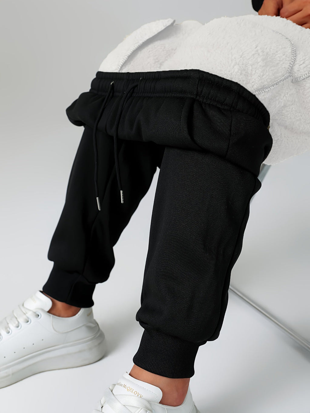 Fleece Joggers Women's Cuffed Drawstring Sweatpants Black Ivory 2-Pack – Home Gym, Lounge, Casual