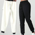 Fleece Joggers Women's Cuffed Drawstring Sweatpants Black Ivory 2-Pack – Home Gym, Lounge, Casual