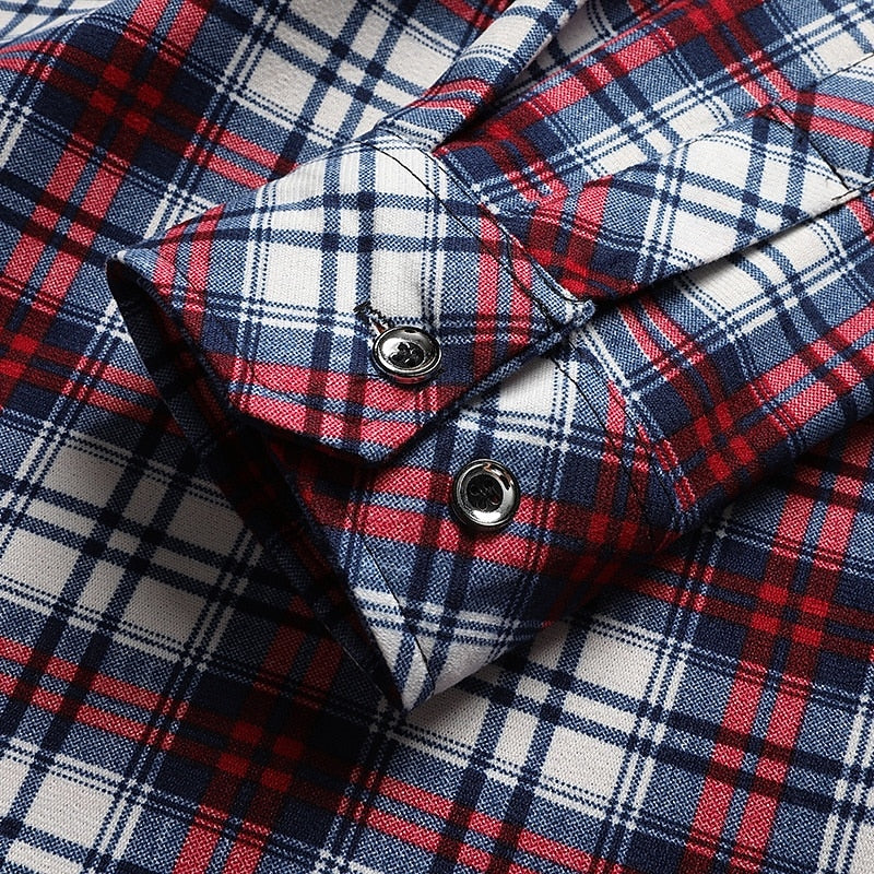 Fleece-Lined Flannel Shirt Blue Brown Plaid Men's Long Sleeve – Casual, Warm Winter Wear