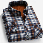 Fleece-Lined Flannel Shirt Blue Brown Plaid Men's Long Sleeve – Casual, Warm Winter Wear