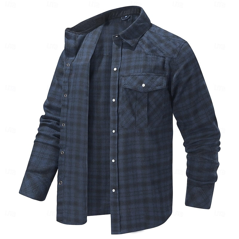 Fleece-Lined Flannel Shirt Jacket Red Plaid Men's Long Sleeve Overshirt – Casual, Winter Layering