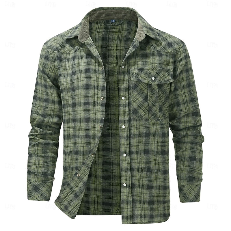 Fleece-Lined Flannel Shirt Jacket Red Plaid Men's Long Sleeve Overshirt – Casual, Winter Layering
