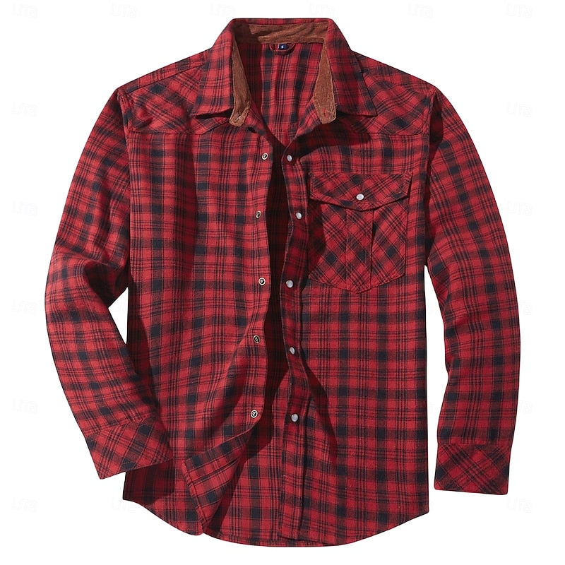 Fleece-Lined Flannel Shirt Jacket Red Plaid Men's Long Sleeve Overshirt – Casual, Winter Layering