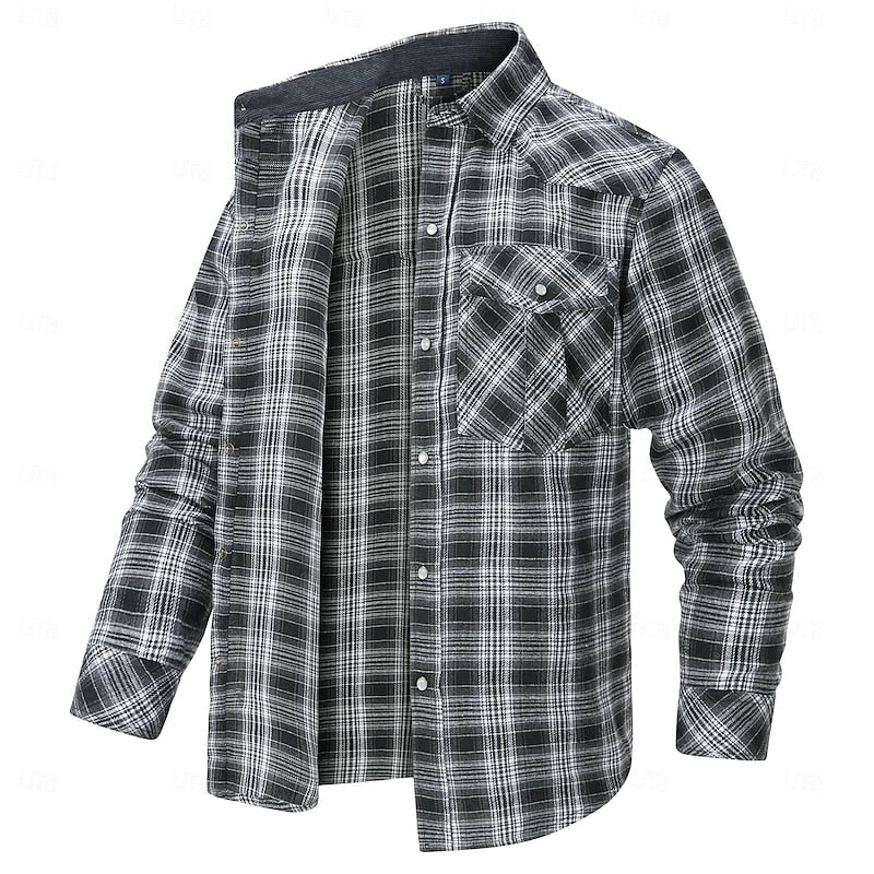 Fleece-Lined Flannel Shirt Jacket Red Plaid Men's Long Sleeve Overshirt – Casual, Winter Layering