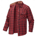 Fleece-Lined Flannel Shirt Jacket Red Plaid Men's Long Sleeve Overshirt – Casual, Winter Layering
