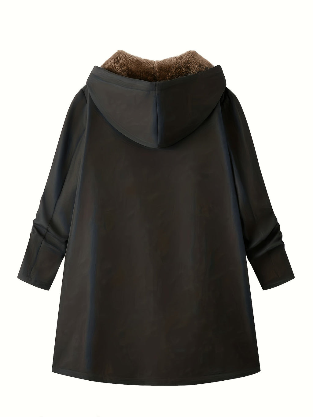 Fleece-Lined Hooded Coat Longline Beige Women's Zip-Up – Casual, Winter Warmth · Werune