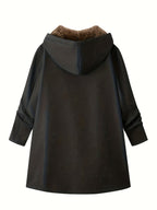 Fleece-Lined Hooded Coat Longline Beige Women's Zip-Up – Casual, Winter Warmth · Werune