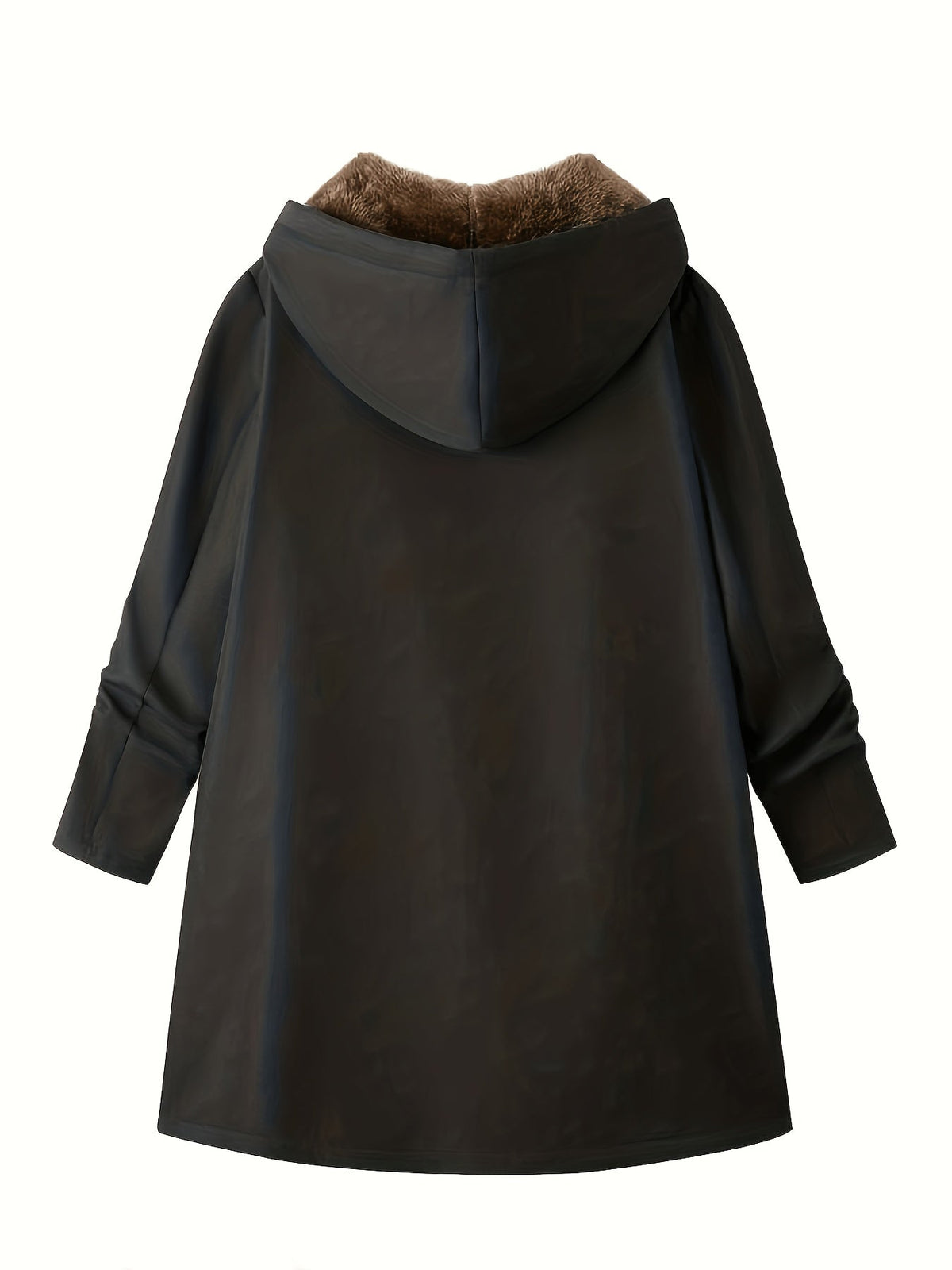Fleece-Lined Hooded Coat Longline Beige Women's Zip-Up – Casual, Winter Warmth · Werune