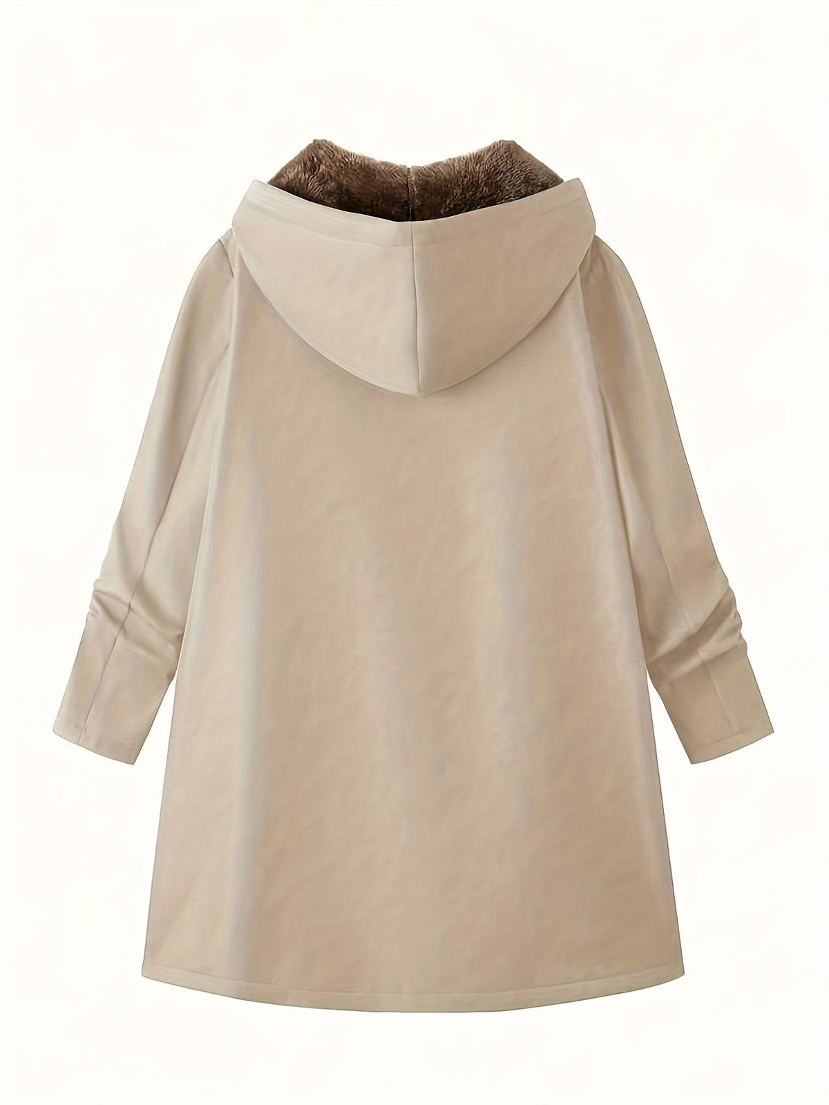 Fleece-Lined Hooded Coat Longline Beige Women's Zip-Up – Casual, Winter Warmth · Werune