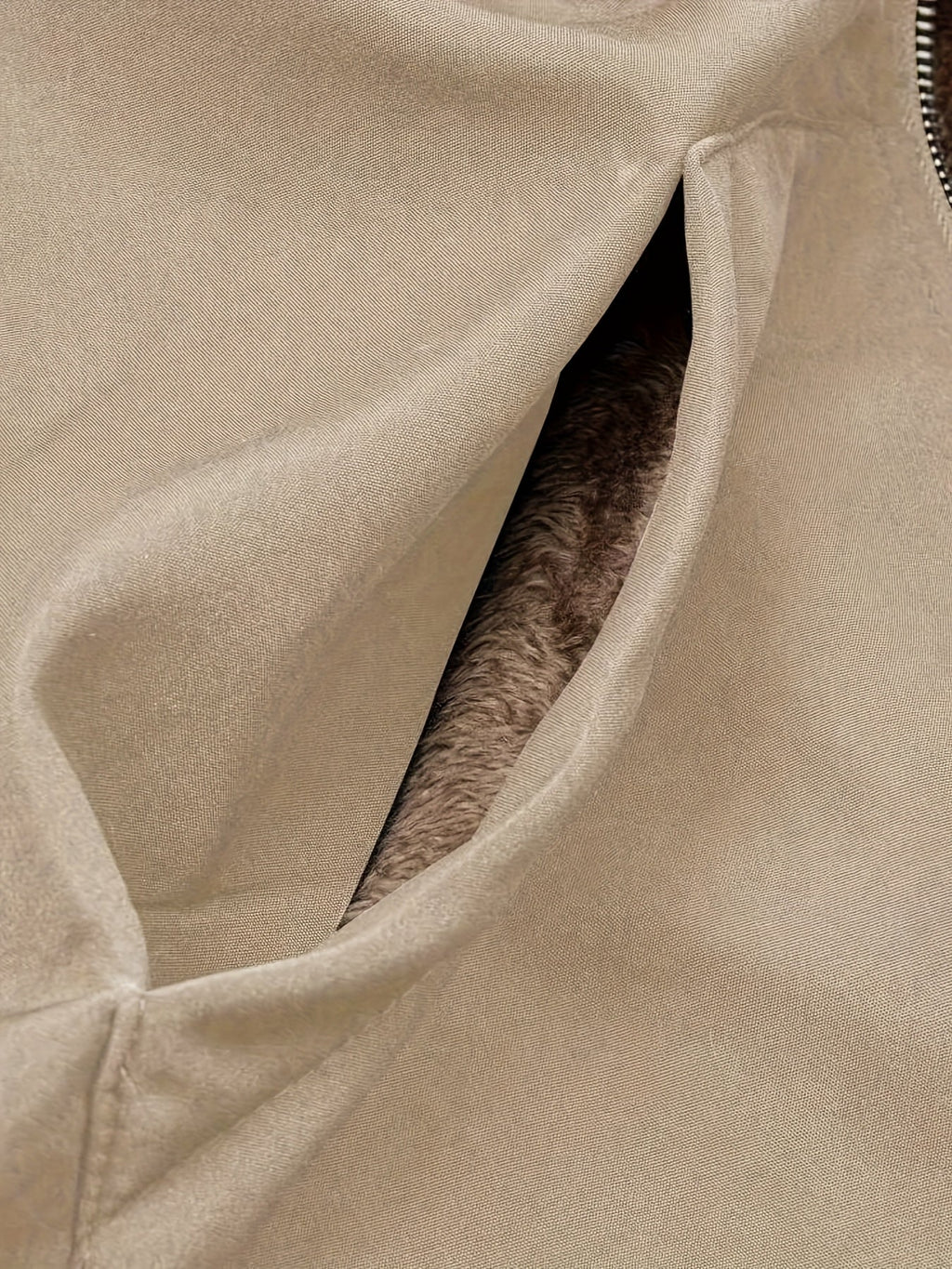 Fleece-Lined Hooded Coat Longline Beige Women's Zip-Up – Casual, Winter Warmth · Werune
