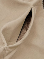 Fleece-Lined Hooded Coat Longline Beige Women's Zip-Up – Casual, Winter Warmth · Werune