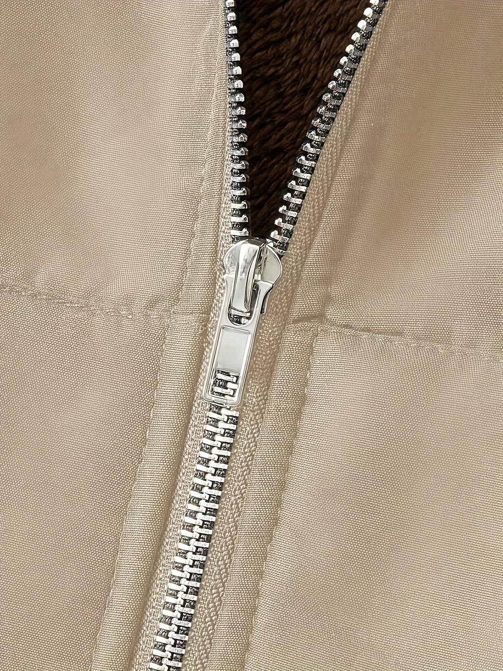 Fleece-Lined Hooded Coat Longline Beige Women's Zip-Up – Casual, Winter Warmth · Werune