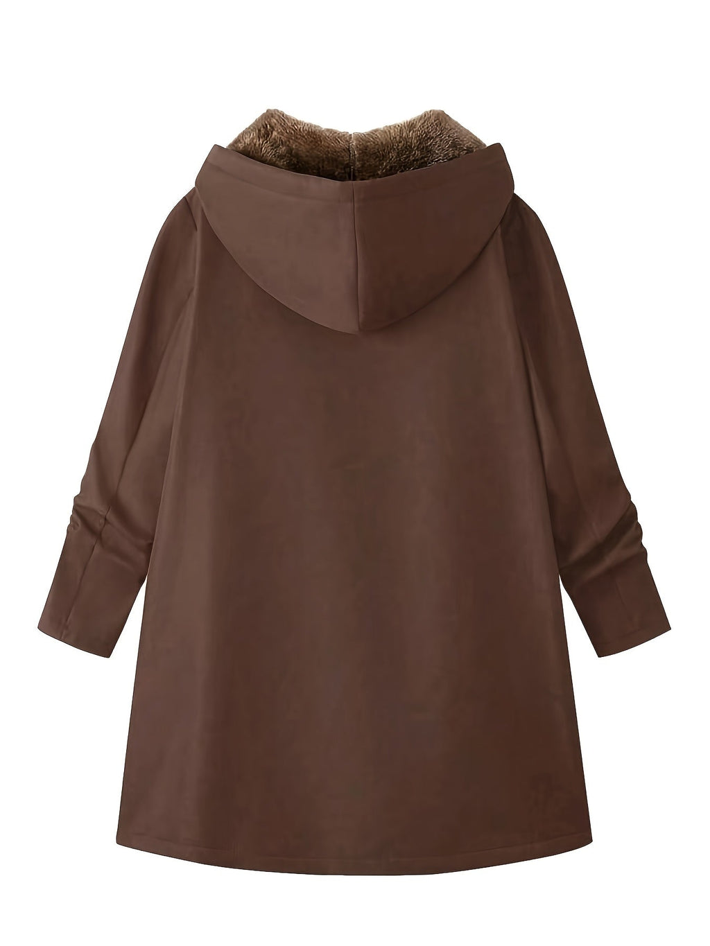 Fleece-Lined Hooded Coat Longline Beige Women's Zip-Up – Casual, Winter Warmth · Werune