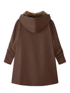 Fleece-Lined Hooded Coat Longline Beige Women's Zip-Up – Casual, Winter Warmth · Werune