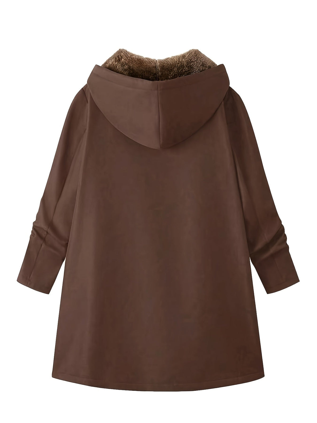 Fleece-Lined Hooded Coat Longline Beige Women's Zip-Up – Casual, Winter Warmth · Werune