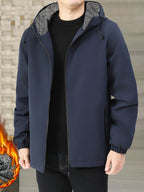 Fleece-Lined Hooded Jacket Black Men's Full-Zip Warm Coat – Casual, Winter Outdoor