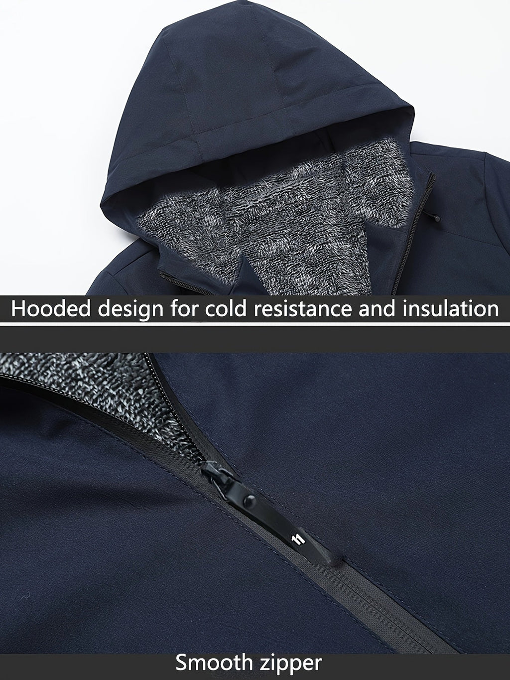 Fleece-Lined Hooded Jacket Black Men's Full-Zip Warm Coat – Casual, Winter Outdoor