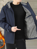 Fleece-Lined Hooded Jacket Black Men's Full-Zip Warm Coat – Casual, Winter Outdoor