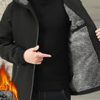 Fleece-Lined Hooded Jacket Black Men's Full-Zip Warm Coat – Casual, Winter Outdoor