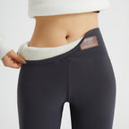 Fleece-Lined Leggings High-Waist Thermal Women's Black – Casual, Winter Warmth · Werune