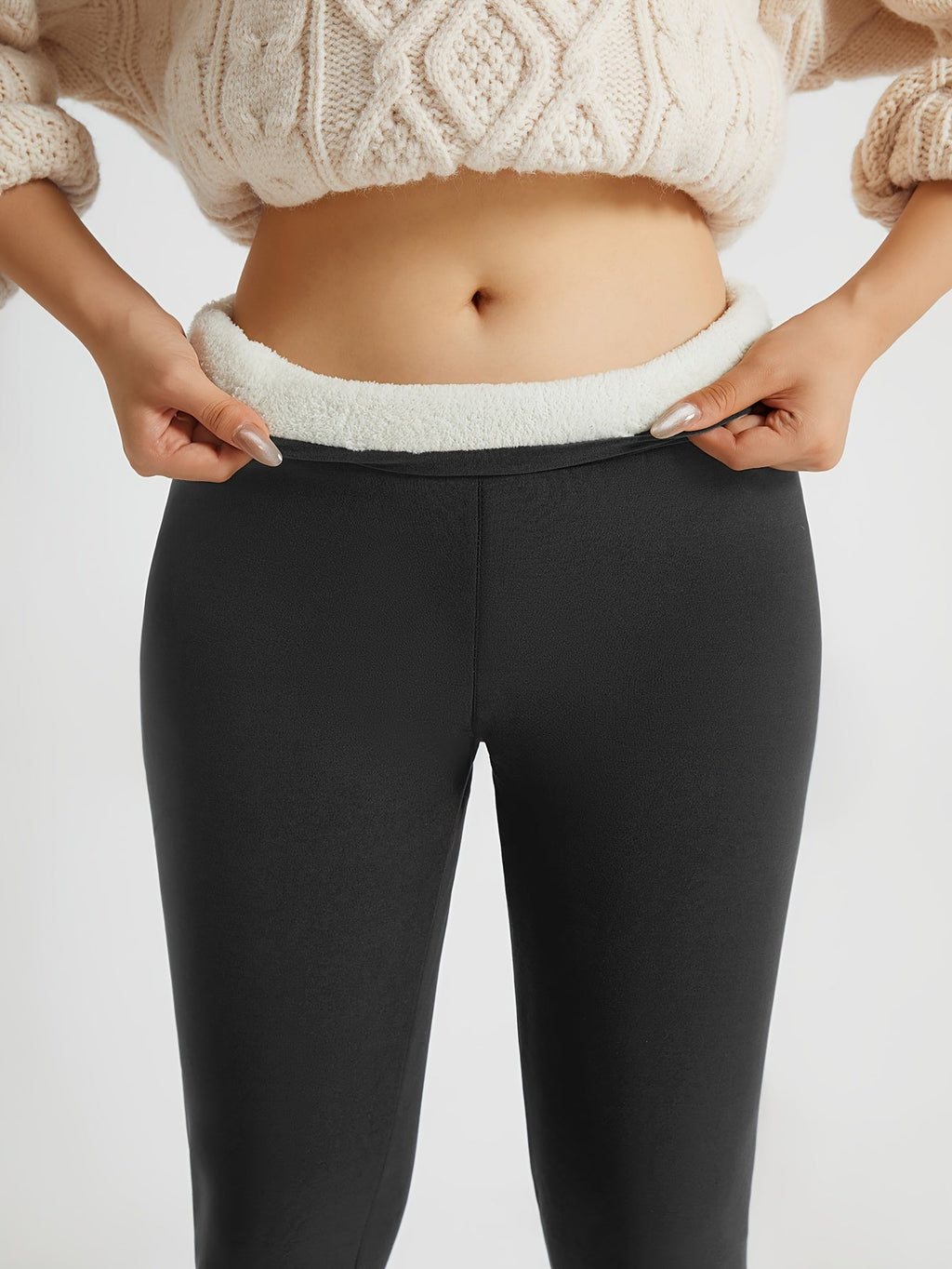 Fleece-Lined Leggings High-Waist Thermal Women's Black – Casual, Winter Warmth · Werune